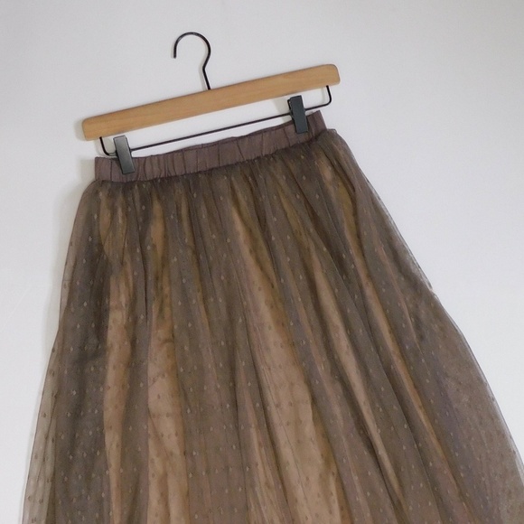 GARNET HILL Prima Tulle Midi Skirt Dotted Mesh Mauve Blush Elastic Waist X-Small - Picture 5 of 16